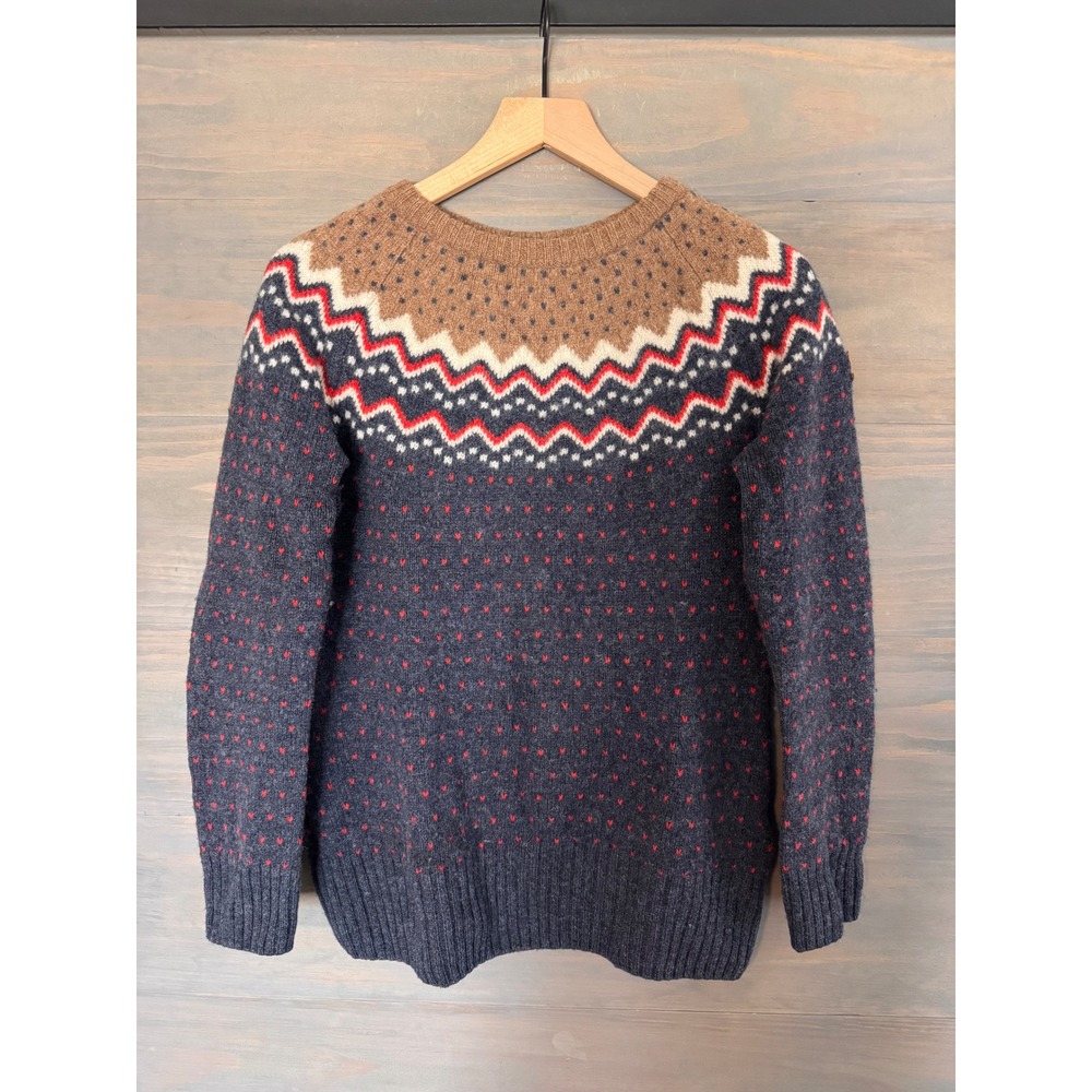 Fjallraven Womens Ovik Knit Sweater Navy Blue Wool Nordic Fair Isle 89941 Flaws